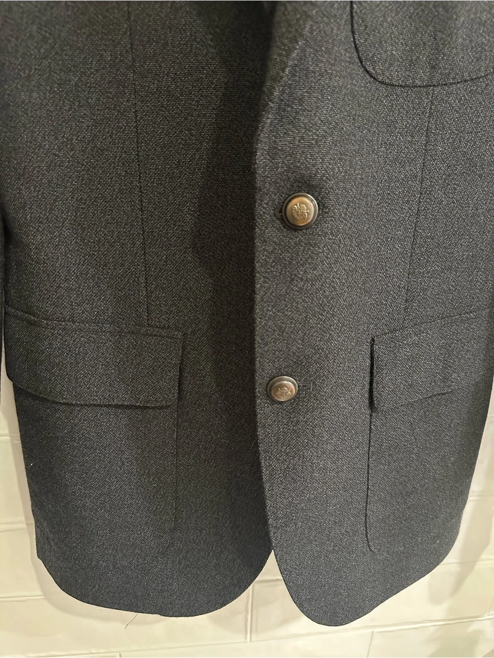 J Crew Abraham Moon Mens 38R Blue Wool Blazer Sport Coat Elbow Patches British